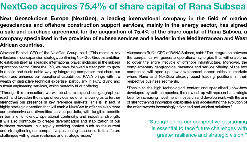 NextGeo acquires 75.4% of share capital of Rana Subsea Next Geosolutions Europe (NextGeo), a leading international co...