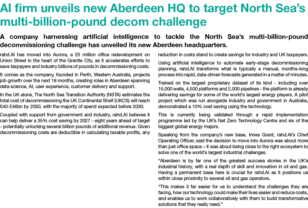 AI firm unveils new Aberdeen HQ to target North Sea’s multi billion pound decom challenge A company harnessing artifi...