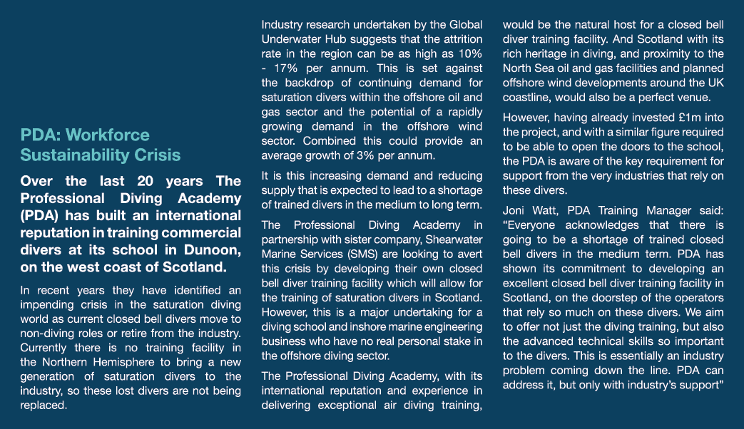  PDA: Workforce Sustainability Crisis Over the last 20 years The Professional Diving Academy (PDA) has built an inter...